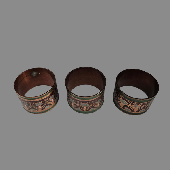 Pier 1 Imports Set of 3 Copper Enamel Napkin Rings Floral Art Deco Style - Picture 2 of 2